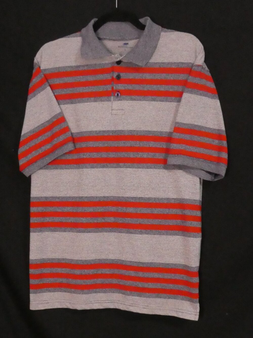 RED RHINO Men's Striped Polo Shirt Grey and Orange Short Sleeve - Size Large